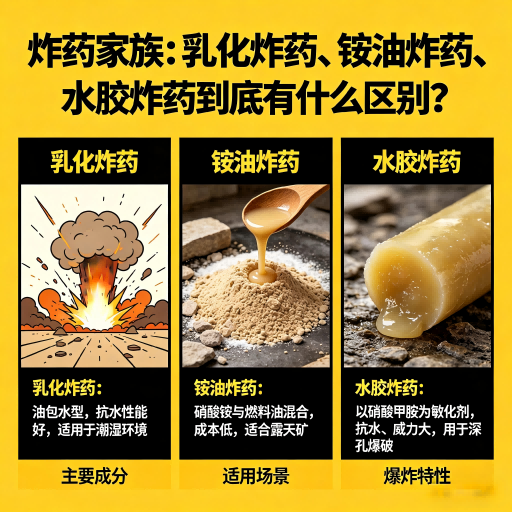 东昌炸药家族：乳化炸药、铵油炸药、水胶炸药到底有什么区别？